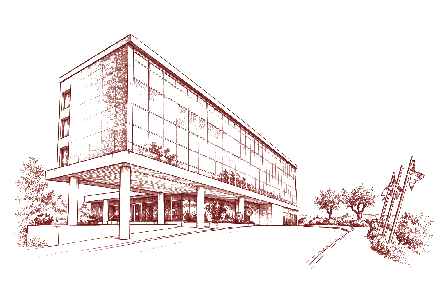 Sketch da fachada envidraçada do Penafiel Park Hotel & Spa